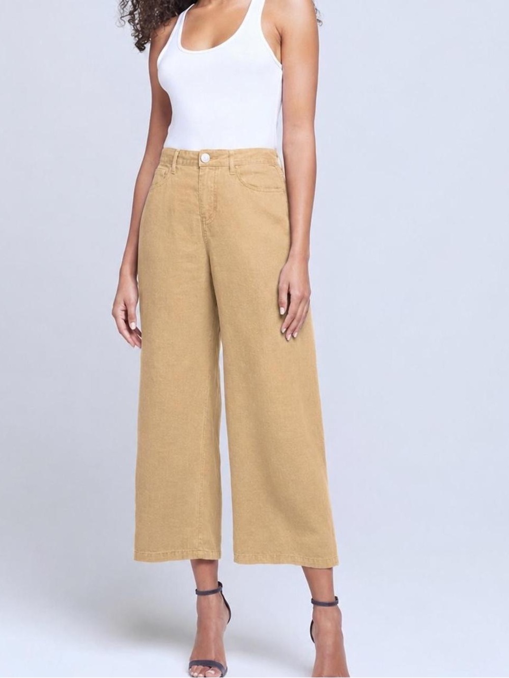 L’Agence Danica Linen Wide Leg Cropped Pants 26 Sand Beige Resort